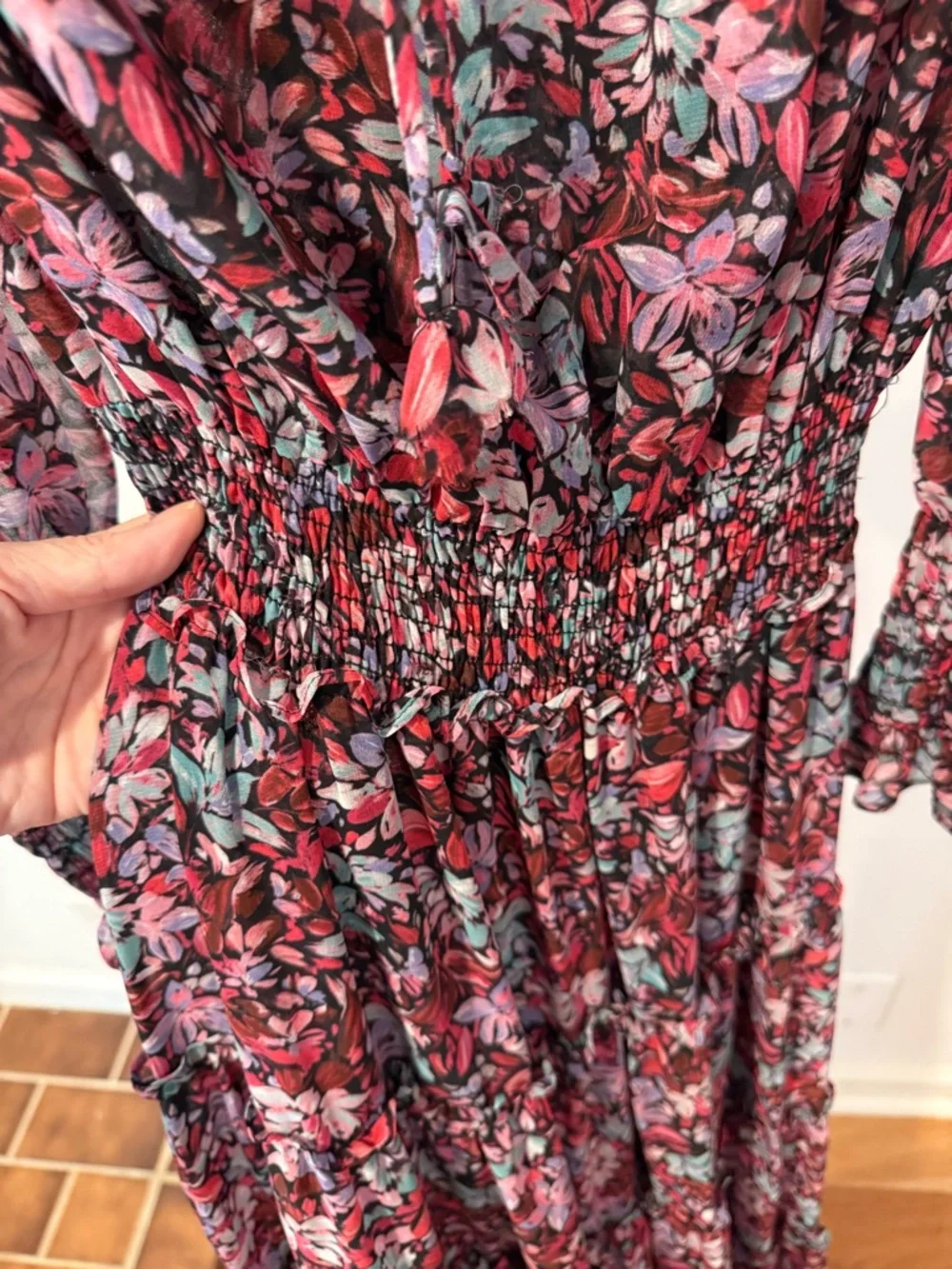 MISA Los Angeles Xirena Floral Ruffle Maxi Dress Purple Pink Size Small - Picture 4 of 10